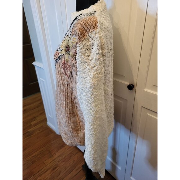 Vintage 80's Embroidered Beaded Popcorn Stitch Floral  Sweater 22 Cottage Glam - Picture 7 of 9